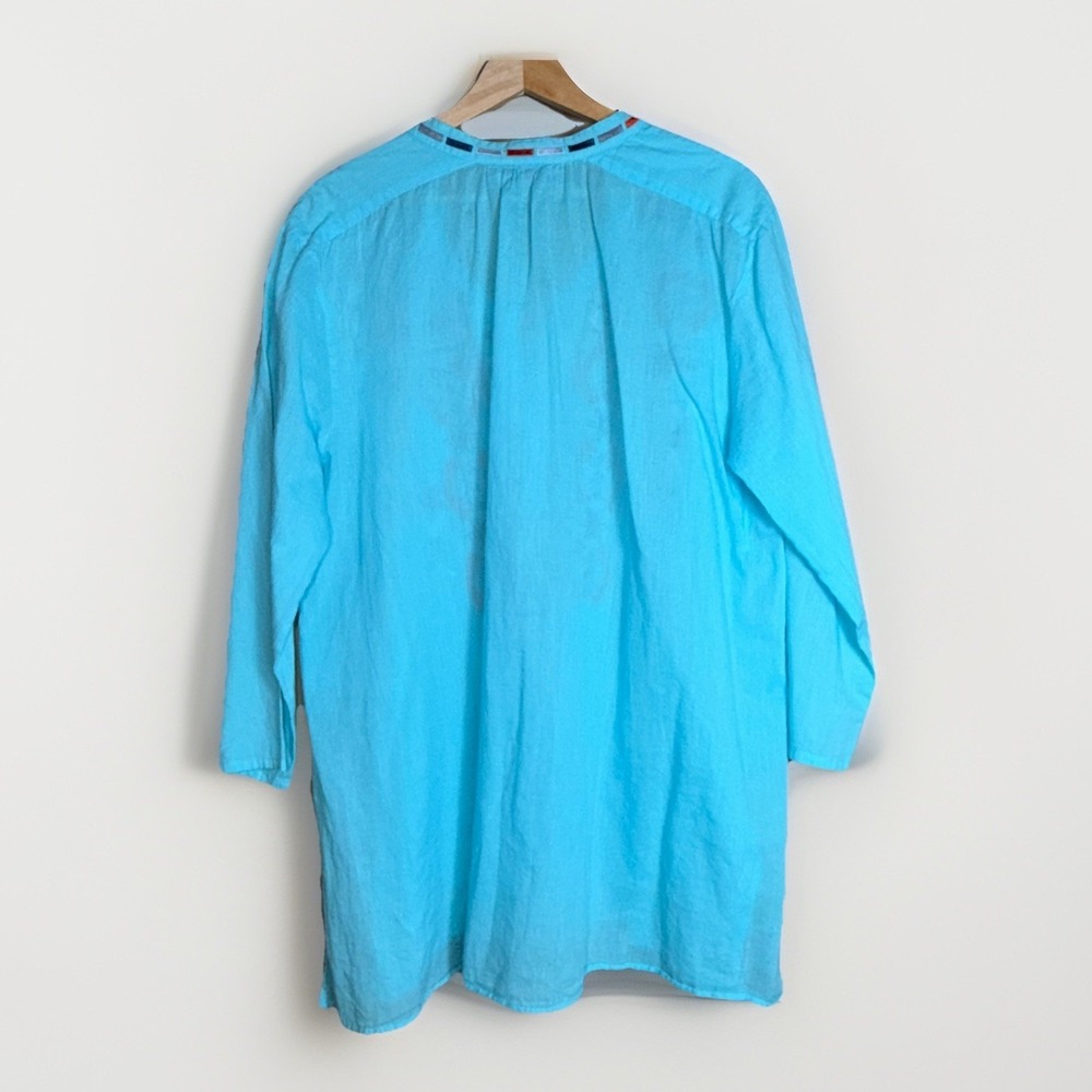 Fresh Produce Women's Embroidered Tunic Top Aqua Aztec Fiesta Blue Size M/L - Picture 3 of 7